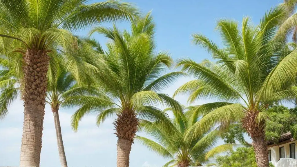 Ein paar schöne Palmen stehen nebeneinander